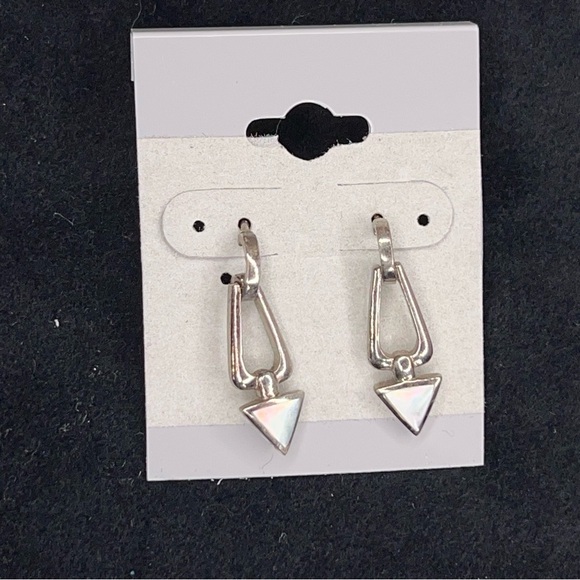 SILVER ARROW EARRINGS POST BACKING GEOMETRIC ABSTRACT IRIDESCENT - Picture 7 of 7